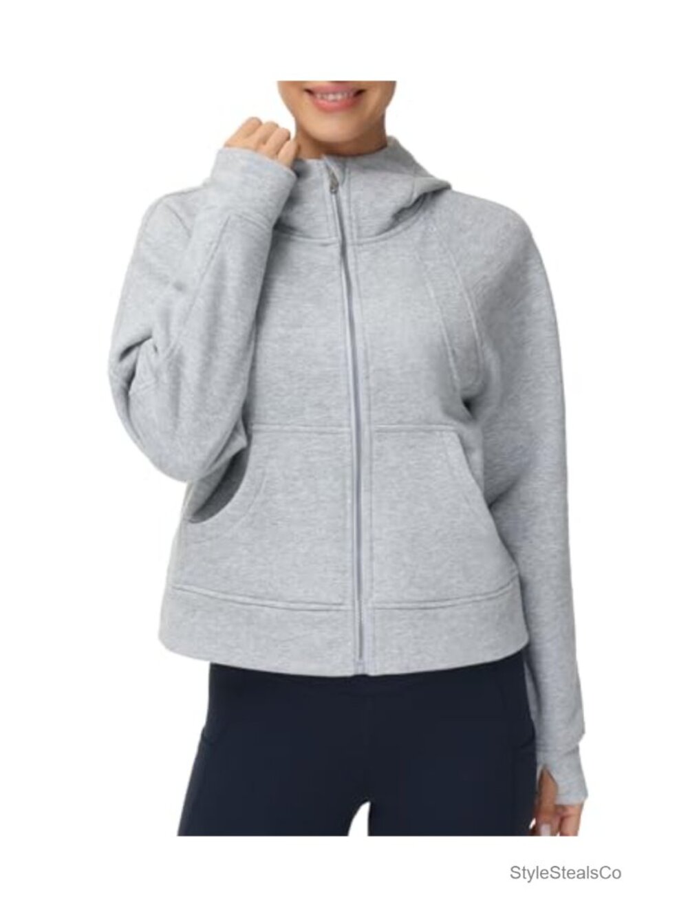 Women's Full-Zip Fleece Hoodie Jacket Crop Top Sweatshirt Long Sleeve